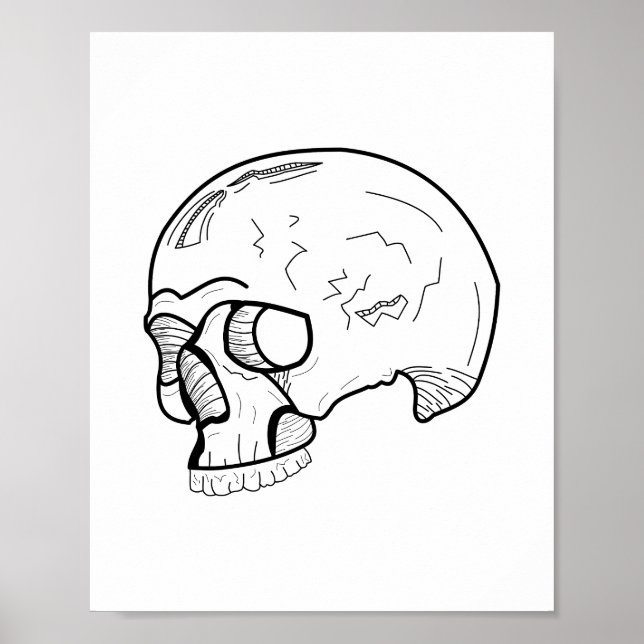 Schwarze Skull Line Art Gezeichnet Poster (Vorne)