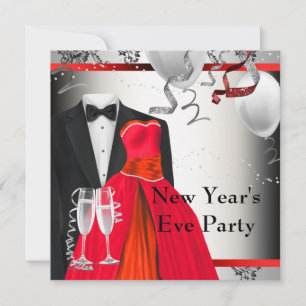 Schwarze Smoking-Rote Kleid-Party-Einladungsvorlag Einladung