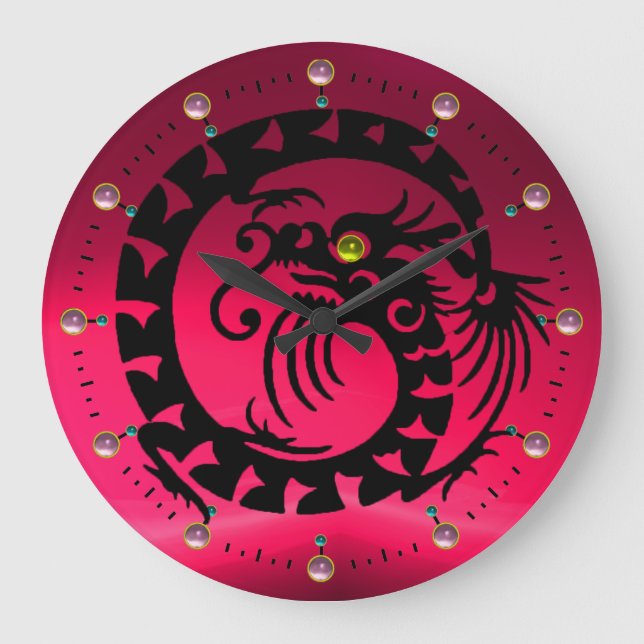 SCHWARZE SNAKE DRAGON ,PINK FUCHSİA YELLOW GEMSTON GROßE WANDUHR (Vorderseite)