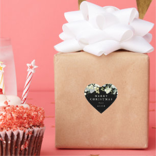 Schwarze Snowberry+Eukalyptus Frohe Weihnachten/Cu Herz-Aufkleber