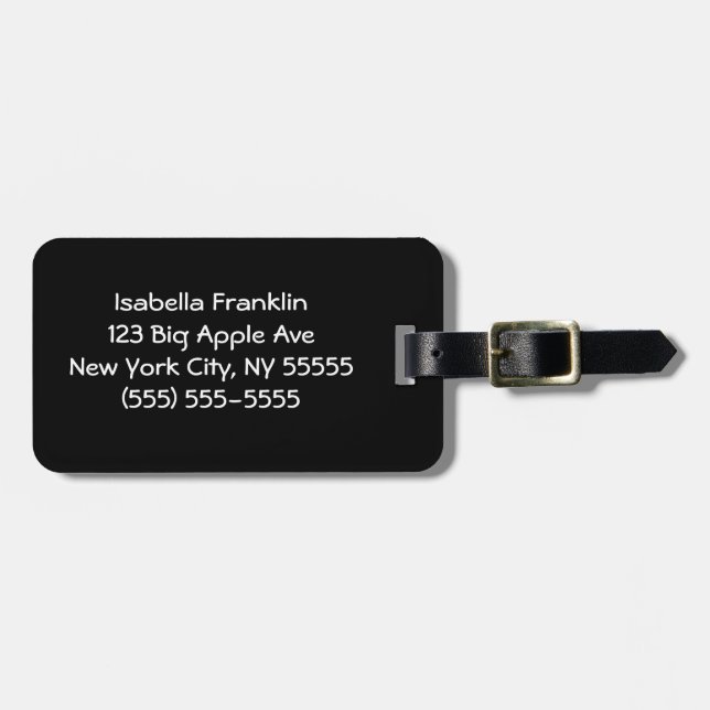 Schwarze Solid Color Niedlich Minimalistisch Gepäckanhänger (Vorderseite horizontal)