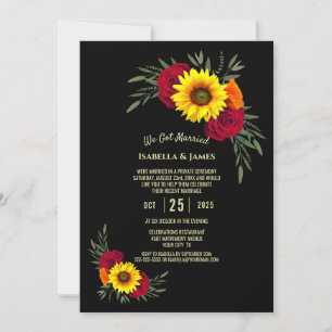 Schwarze Sonnenblume Burgunder-Rosen-Hochzeitsempf Einladung