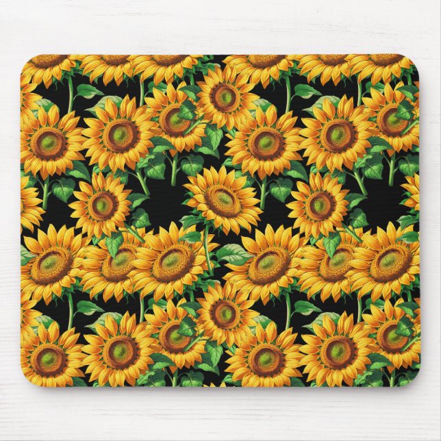 Schwarze Sonnenblumen Blumencotattage Muster Mousepad (Vorne)