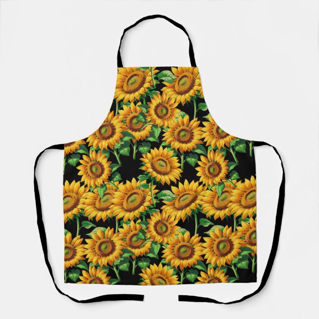 Schwarze Sonnenblumen Blumencotattage Muster Schürze (Vorderseite)