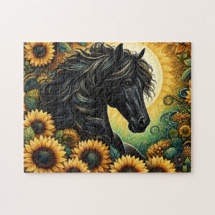 Schwarze Sonnenblumen des Pferdes Puzzle