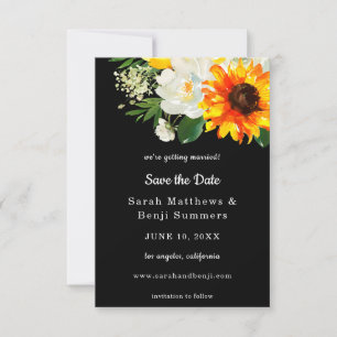 Schwarze Sonnenblumen und Weiße Blüte Save the Dat Date