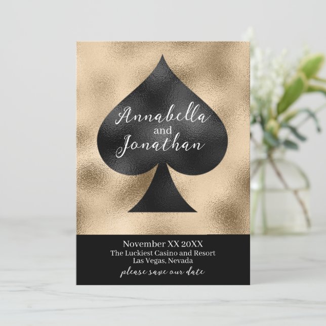 Schwarze Spade auf Gold Save The Date (Stehend Vorderseite)