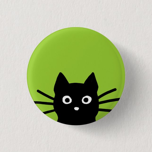 Schwarze spähende Katze Button (Vorderseite)