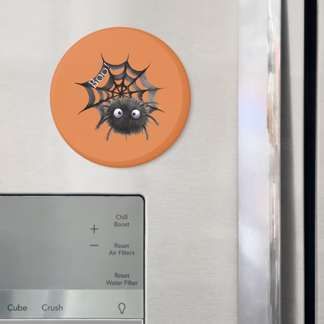 Schwarze Spinne auf Halloween-Netz Magnet (In Situ (Kühlschrank))