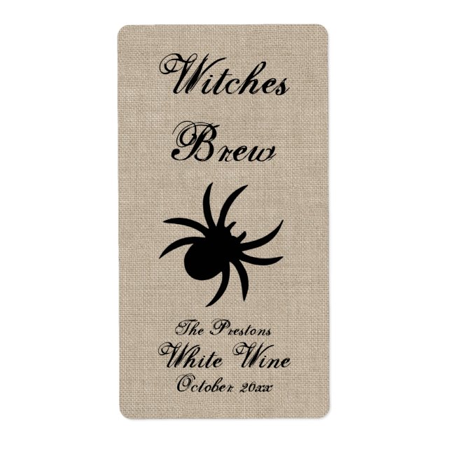 Schwarze Spinne auf Jute-Weinetikett (Vorne)