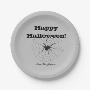 Schwarze Spinne Graue Papier Halloween-Party-Telle Pappteller