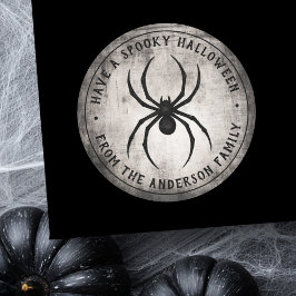 Schwarze Spinne Happy Halloween personalisierter N Runder Aufkleber