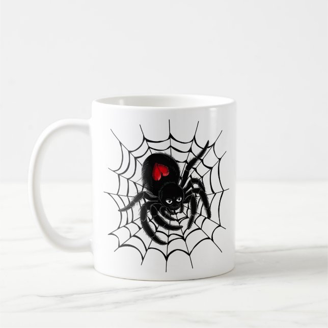 Schwarze Spinne im Web Kaffeetasse (Links)