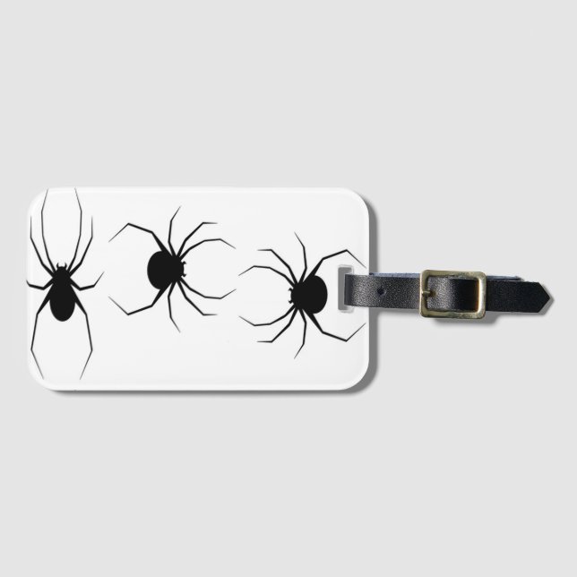 Schwarze Spinnen auf Weiß Gepäckanhänger (Vorderseite (Horizontal))