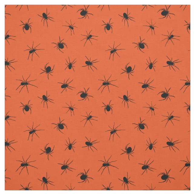 Schwarze Spinnen, Gemustert auf Orange Halloween Stoff (Muster)
