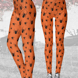 Schwarze Spinnen Spinnennetz Halloween Kostümorang Leggings
