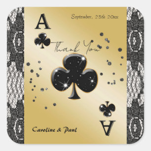 Schwarze Spitze, Ass von Kreuz, Schwarzes Glitter  Quadratischer Aufkleber