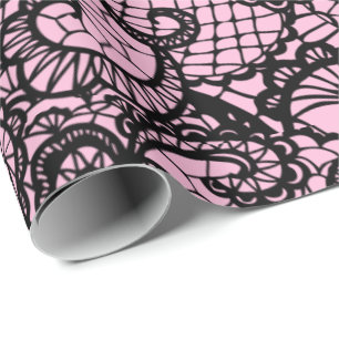 Schwarze Spitze auf rosa Wrapping Paper Geschenkpapier