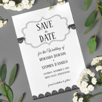 Schwarze Spitze auf Weiß Save the Date