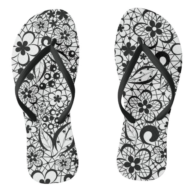Schwarze Spitze Flip Flops (Fußbett)
