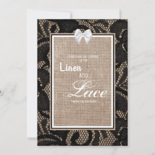 Schwarze Spitze, Jute und Leinen Hochzeit Einladung