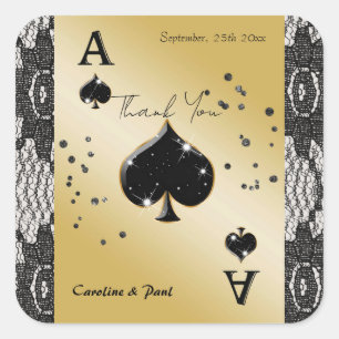 Schwarze Spitze, Pik Ass, Schwarzes Glitter Danke Quadratischer Aufkleber