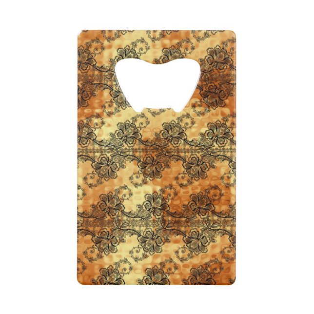 Schwarze Spitze über schimmerndes Gold Kreditkartenflaschenöffner (Vorderseite)