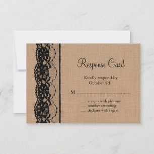 Schwarze Spitze und Jute RSVP Karte