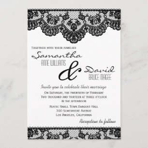 Schwarze Spitze und weiße Hochzeitseinladung Einladung