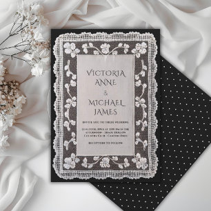 Schwarze Spitze Whimsical Vintage-Hochzeit Einladung