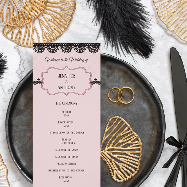 Schwarze Spitzen auf sanft rosa Braut Programm (Von Creator hochgeladen)