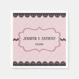 Schwarze Spitzen auf sanft rosa Braut Serviette