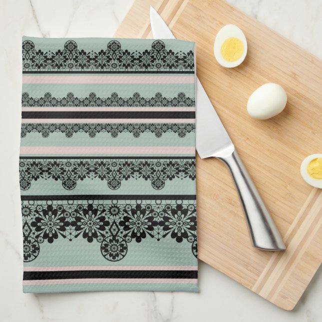 Schwarze Spitzen, Kissen zum Auswerfen Geschirrtuch (Viertel Falte)