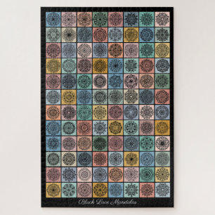 Schwarze Spitzen-Mandalas-Applikations-Patchwork-D Puzzle