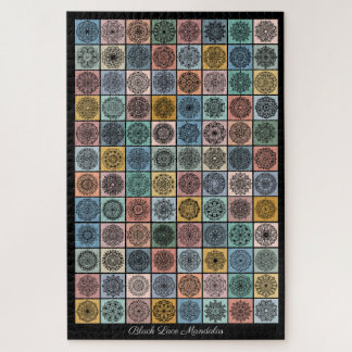 Schwarze Spitzen-Mandalas-Applikations-Patchwork-D Puzzle