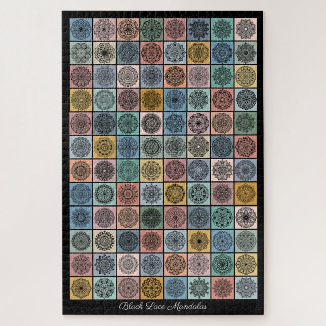 Schwarze Spitzen-Mandalas-Applikations-Patchwork-D Puzzle (Vertikal)