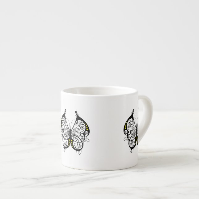 Schwarze Spitzen-Schmetterlinge 5 Espressotasse (Vorderseite Rechts)