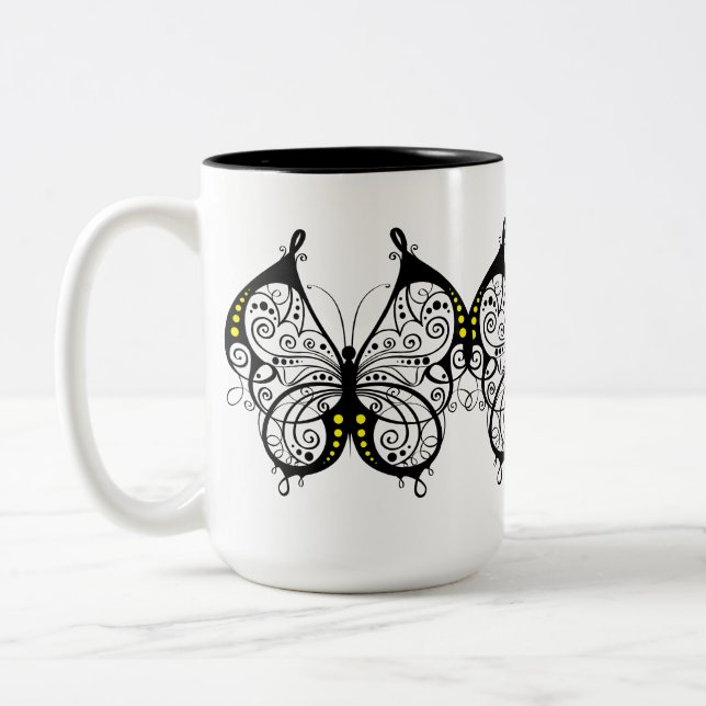 Schwarze Spitzen-Schmetterlinge 5 Zweifarbige Tasse (Links)