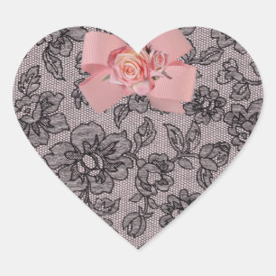 Schwarze Spitzen und Rose Herz-Aufkleber