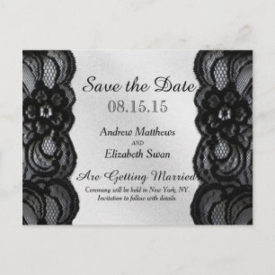 Schwarze Spitzen und Satin Save the Date Ankündigungspostkarte