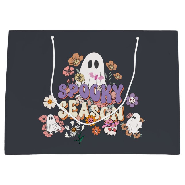Schwarze Spooky Geister Blumen Halloween-Geschenkt Große Geschenktüte (Vorderseite)