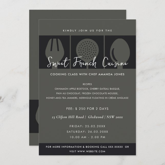 SCHWARZE SPOON FORK COOKKLASSE EINLADEN VORLAGE (Vorne/Hinten)