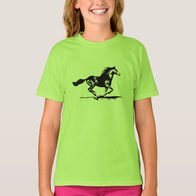 Schwarze Stallions-Pferdegraphik T-Shirt (Vorderseite)