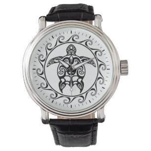 Schwarze Stammes- Schildkröte Armbanduhr