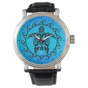 Schwarze Stammes- Schildkröte Armbanduhr