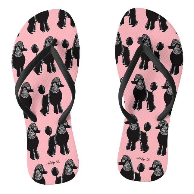 Schwarze Standard Poodles Muster Pink Flip Flops (Fußbett)