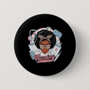 Schwarze Starke Krankenschwester Afro Mädchen Mela Button