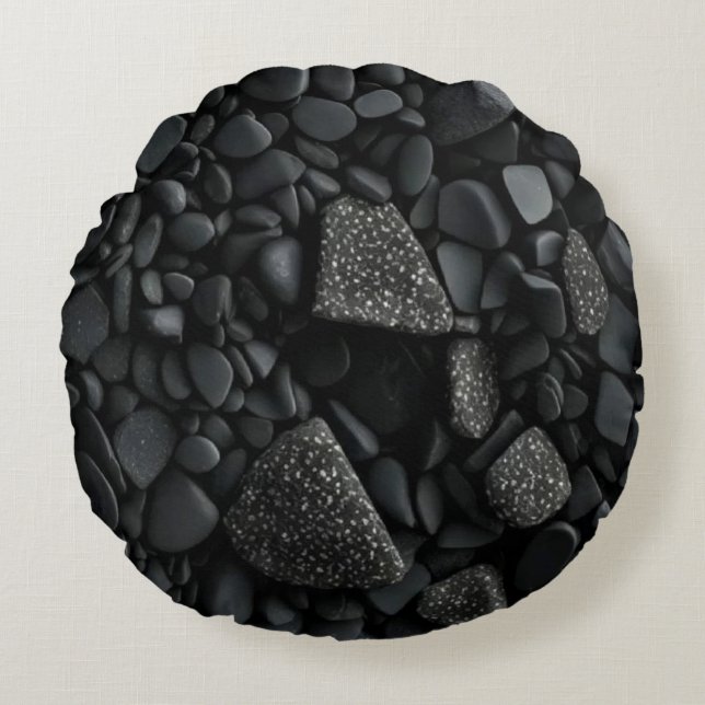Schwarze Steine Rundes Kissen (Vorderseite)