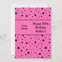 Schwarze Sterne auf rosa mit Foto zum Geburtstag Einladung