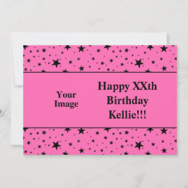Schwarze Sterne auf rosa mit Foto zum Geburtstag Einladung